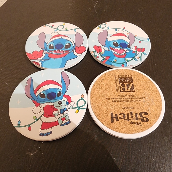 4 pc Disney Stitch coaster set. Cork bottom - Picture 2 of 2